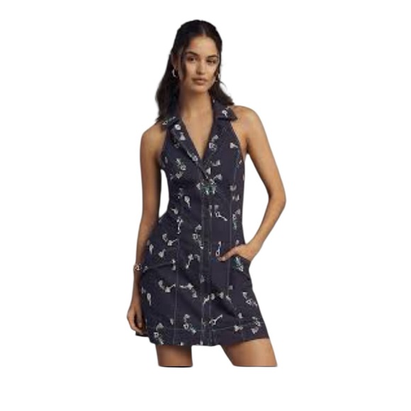 Anthropologie Maeve The Amelia Mini Dress Medium NWT Navy Key Print - Picture 9 of 10